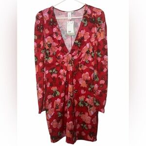 H&M Dress Women’s  M Red Floral Long Sleeve New With Tags